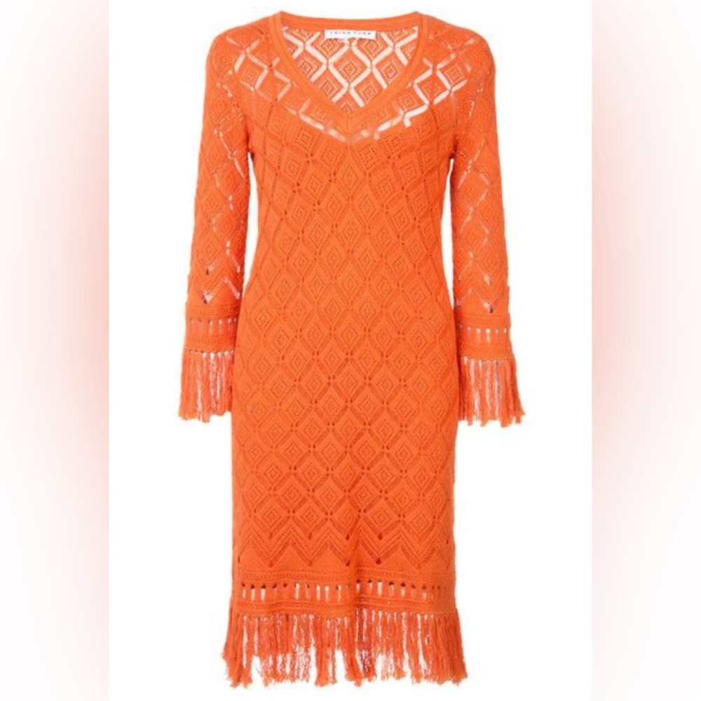 Trina Turk crochet Cotton Fringe Boho Coverup Dress S